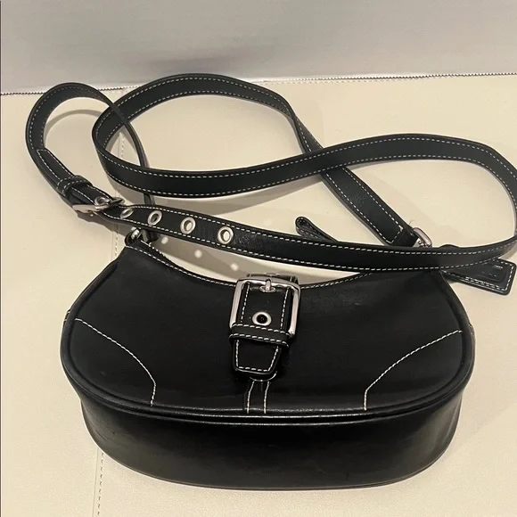 Coach Black Crossbody Bag with Buckle Detail and White Stitching - Picture 3 of 15